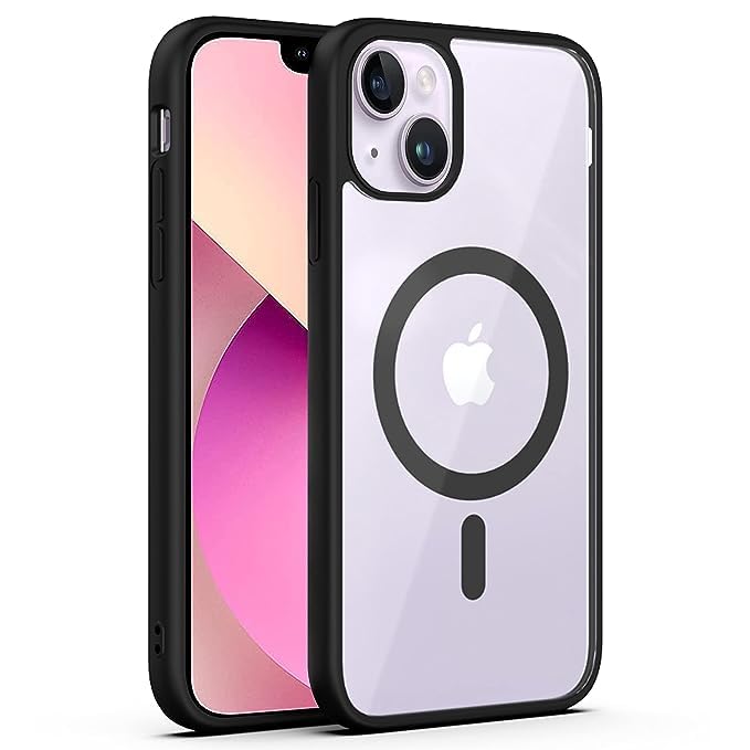 Image of DARKFIT Back Case Cover Compatible with iPhone 13 & iPhone 14 | TPU + Poly Carbonate | Camera Bump Protection | Scratch-Resistant Back Cover | Color Clear Transparent Black |