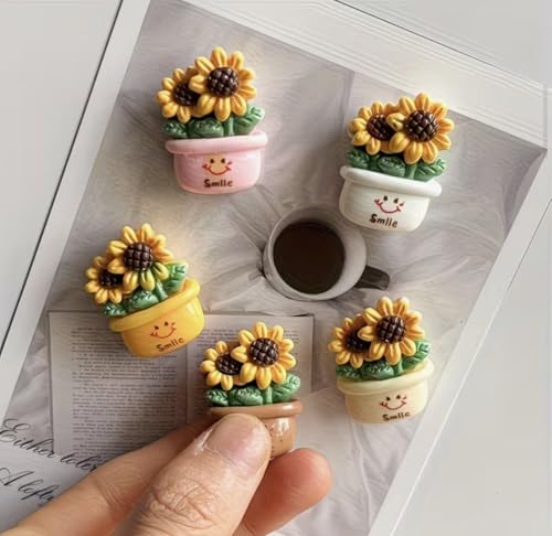 Image of 5 Pc Sunflower Fridge Magnet Set for Refrigerator | Cute Decorative Magnets for Home & Kitchen Decor | Stylish Strong Magnetic Stickers for Office, Locker & Gifting