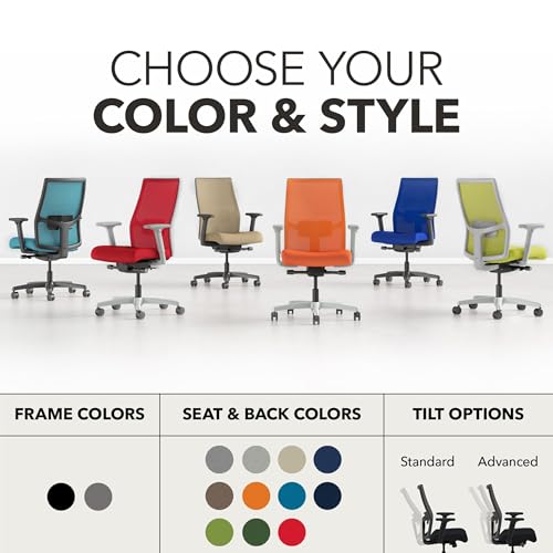 Image of HON Ignition 2.0 Mid‑Back Ergonomic Office Chair, Mesh Task Seating with Lumbar Support, Advanced Synchro‑Tilt, Height and Width Adjustable Arms, Black Frame, Onyx