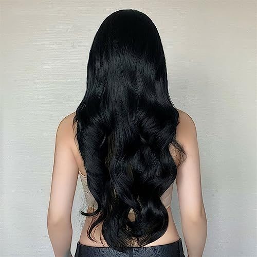 Perruque synthétique noire longue ondulée résistant à la chaleur
