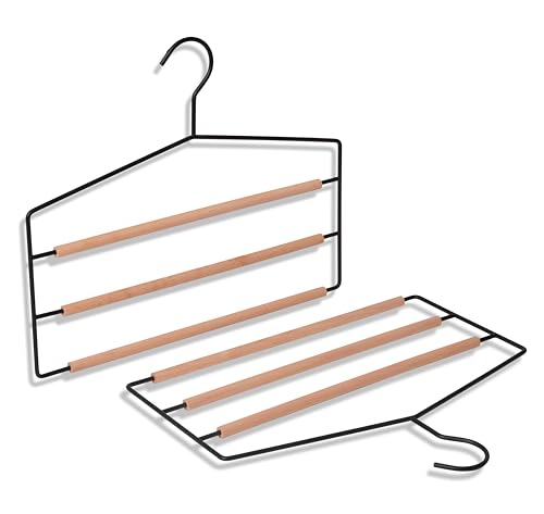 IPEA Perchas para Pantalones Que ahorran Espacio múltiples, de Madera y Metal, diseño Fino y Elegante, Juego de 2 Unidades, Perchas de Niveles para Colgar Vaqueros, Ropa, Accesorios de armarios