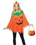 JACKGOLD 3PCS Adult Halloween Pumpkin Costume Pumpkin Poncho,Halloween Costume With Headband And Candy Bag Funny Cosplay Party Clothes Orange