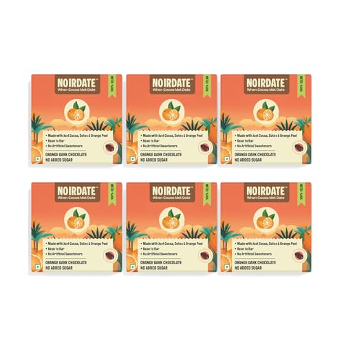 Image of NoirDate Orange Dark Chocolate - 15g, Bean to Bar, Sweetened with Dates, Refined Sugar Free, Clean Label, Healthy & Tasty Indulgence, Vegan, Gluten-Free, Antioxidant Rich (Pack of 6)