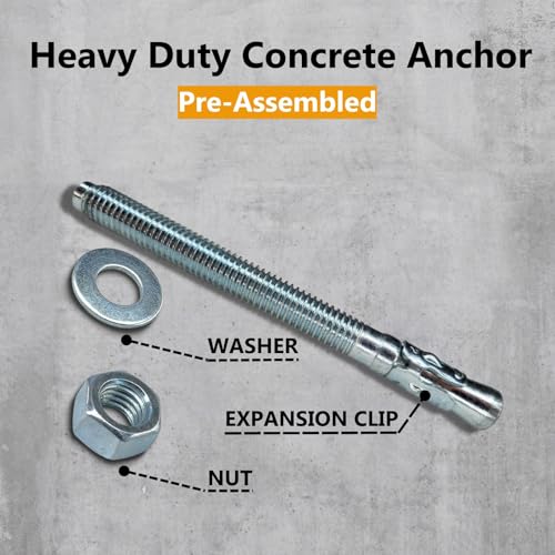 party animals 12 x 3-12 inch wedge anchor 5 pcs zinc-plated industrial anchor bolts for cement concrete
