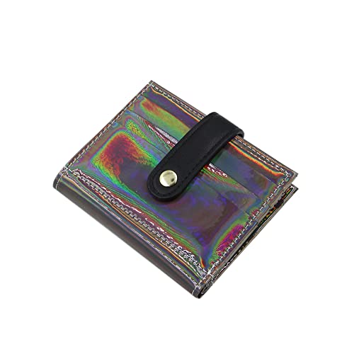 MINGSEECESS Women Bifold Leather Small Wallet Shiny Holographic Zipper Card Holder Coin Change Wallet Clutch Purse2