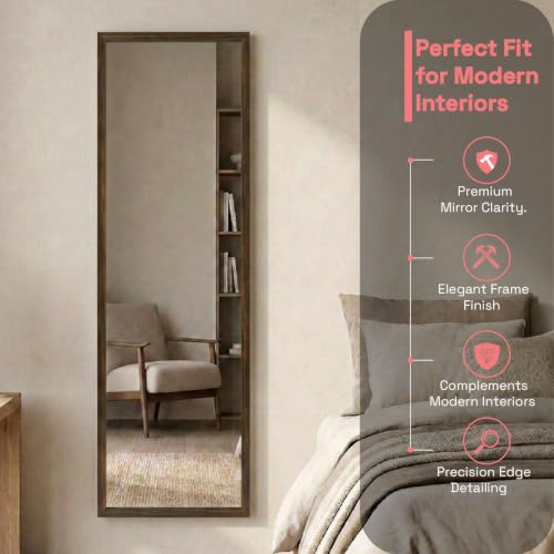 Image of Wakefit Decorative Rectangle Wall Mirror - 47 Inch | Metal Frame Wall Mirror for Living Room Bedroom Entryway Dressing Room Modern Home Decor & Gifting | Agbada Dark Brown - 18.1x47.6x2 Inch