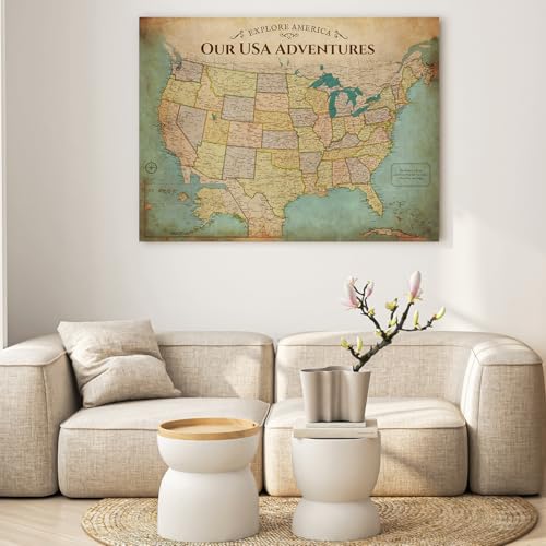 Image of DECORARTS - Oversized Antique Vintage USA Map Canvas Wall Art, Extra Large Old United States Maps for Wall, Gallery Statement, Hand-Stretched Giclee Print, Handcrafted in USA, 40x30''