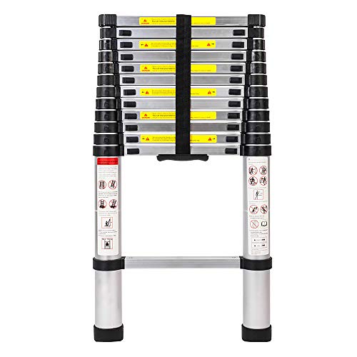 Senrob 12.5 FT Aluminum Telescopic Extension Ladder,Extendable Folding Multi-Purpose Ladder Max 330 lbs. Capacity