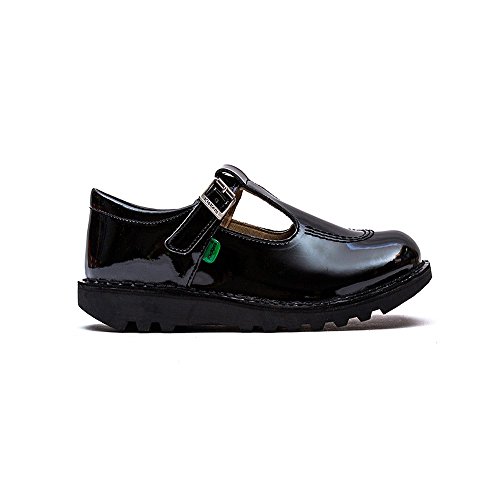 Kickers Infant Girl's Kick T Bar Black School Shoes, Patent Black, 8 UK Child