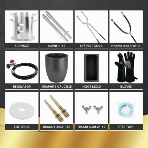Peninsula 12Kgs Gas/Propane Metal Melting Furnace Kit, Up To 1800°C/3872°F, Crucible, Gloves, Goggles, Tong, Klin, Smelt Gold, Silver, Alu, Copper, Jewelry Casting Tool. #TOP3
