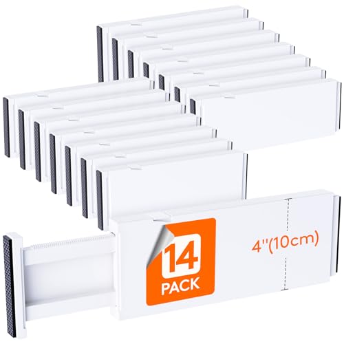 Image of Lifewit 14 Pack Drawer Dividers for Clothes, 10.9-16" Adjustable Drawer Organizers, 4" High Plastic Expandable Drawer Separators in Bedroom/Office/Bathroom/Kitchen Storage, White