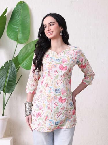 Image of Amazon Brand - Tavasya Women Pure Cotton Katha Plain Short Regular Fit Kurti |Short Top| Solid Casual Tunic