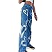 Damen Straight Denim Jeans Casual Baggy Hosen Y2K Streetwear Heart Printed Loose Vintage Hosen S-XXL (D-1,L)