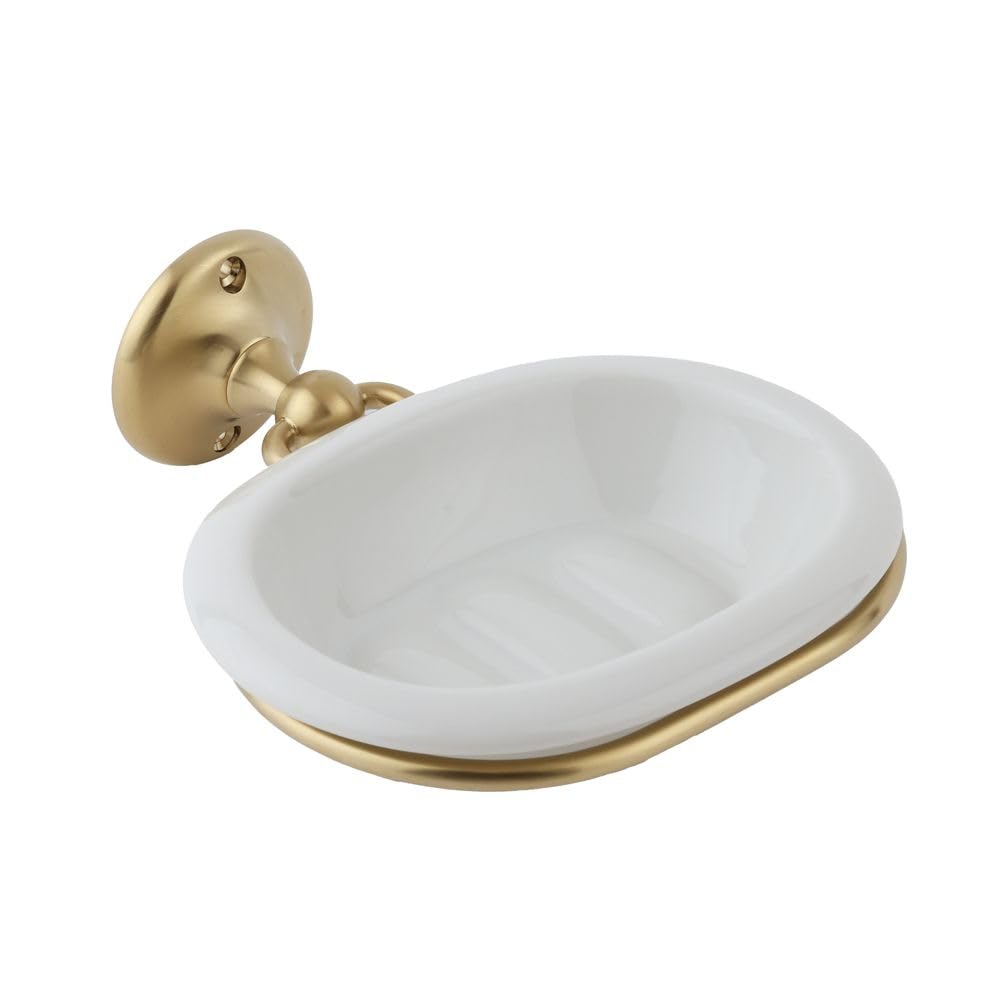 Milano Elizabeth Bathroom Wall Mounted White Ceramic Soap Dish Brushed Brass Holder