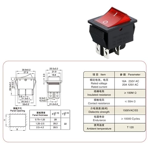 Interruptor KCD4 de 4 pines y 16A 250V CA para encendido de maquinaria industrial 6