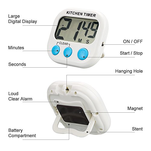IWILCS Mutfak zamanlayıcı, Topist dijital mutfak saati/elektronik zamanlayıcı/mutfak saati/Kochentimer/, dijital zamanlayıcı ile büyük ekran ve mutfak için, pişirme, oyunlar, spor ve ofis için magnet