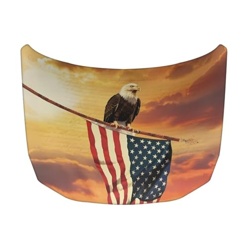 Image of Car Hood Cover Elastic Polyester Hood Wrap Patriotic Car Decor Exterior Accessories Eagle and American Flag Washable Universal Hood Covers for SUV Sedan