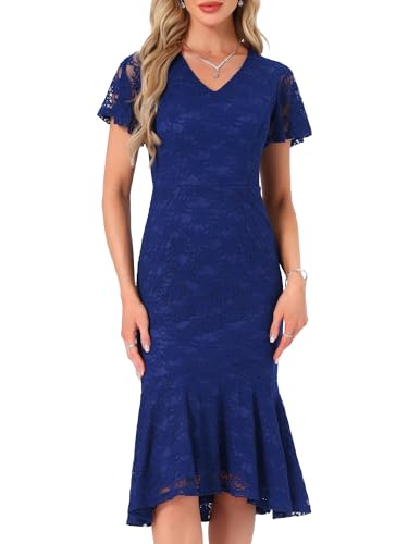 WOMLAYOUT Womens' Lace Floral Dresses Fishtail Formal Cocktail Short Sleeve
