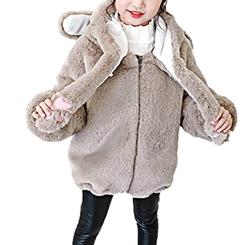 dPois Abrigos de Pelo Sintético Invierno para Niñas Chaqueta Grueso con Capucha Cálido Abrigo Casual Manga Larga Caliente Chaqueta Chicas Gris B 13-14 años Cover