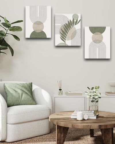HesenDot Sage Green Boho Framed Wall Art Set of 3, 30x40CM Wrapped Canvas - 4