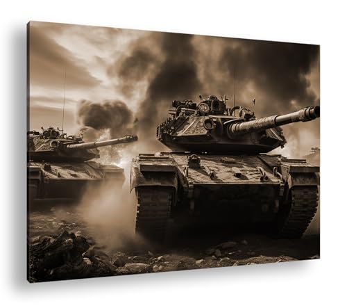 Toile murale tempête de la bataille art sépia 90x60 cm émotion cadre en bois salon
