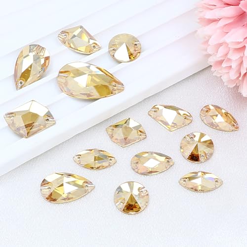 JINJIAO Rhinestones for Crafting,Gloden Glass Flatback Rhinestones 9MM-28MM 60PCS Mix Shape Crystals Gems for Crafts DIY Sew On Rhinestone for Dress Jewelry Shoes Design Art by JINJIAO - Used condition - US$12.78