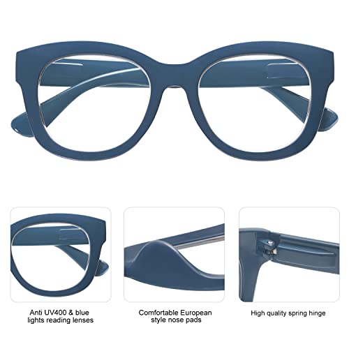 AMOMOMA 3 Pack Retro Oversized Reading Glasses for Women Blue Light Blocking Computer Readers Spring hinge AM6003 with Blue+Brown+Green Frame 2.00 x by AMOMOMA - Image 2