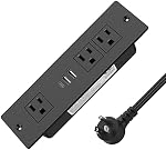 Barre de puissance encastrée USB C 20W Chargeur rapide, HEZI Bande de puissance de montage Flush avec 3AC Sorties et 3 USB Ports, sortie de meubles pour armoire de bureau de tiroirs (noir, 3M)
