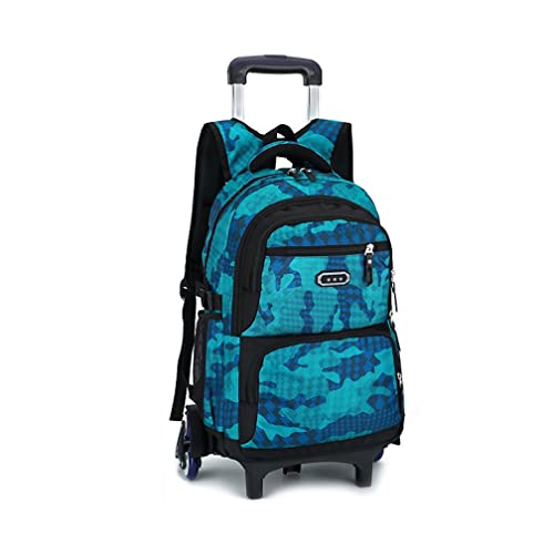 FEEIMOL Mochila Escolar con Ruedas Niños Trolley Bag Equipaje Infantil Mochilas Carro Bolsas Escolares 6 Rondas (Azul Lago)