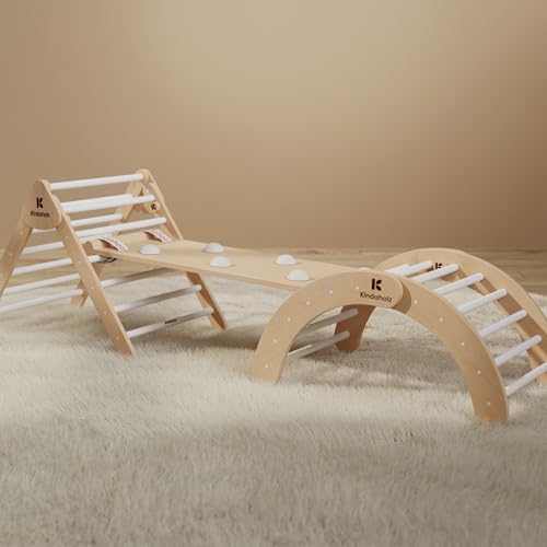 Produktfoto von KINDAHOLZ 5in1 Pikler-Kletterdreieck - Kletterbogen & Rutsche für Kinder