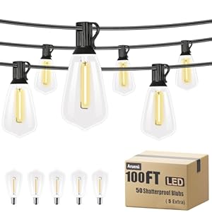 LED Outdoor String Lights 100Ft Waterproof Patio Lights with 55 Shatterproof ST38 Dimmable Edison Bulbs Dimmable Outdoor String Lights led for Porch Deck Garden Backyard Balcony Xmas 2700K
