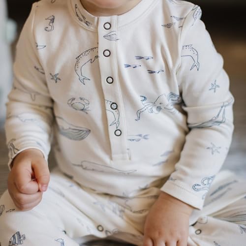 PEHR Henley Patch Pocket Romper, Rush Hour | 100% Organic Cotton, Baby Boy Romper with Brass Snap Closures and Front Pockets2