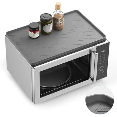 Microwave Ovens Protect Mat, Silicone Microwave Cover Oven Top Protector for Countertop Microwave, 17" x 11.5" Nonskid Heat Resistant Waterproof Kitchen Mat for Kitchen Organizers and Storage Cover