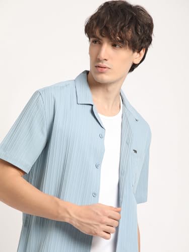 Image of Men's Blue Stripe Regular Fit Casual Shirt
