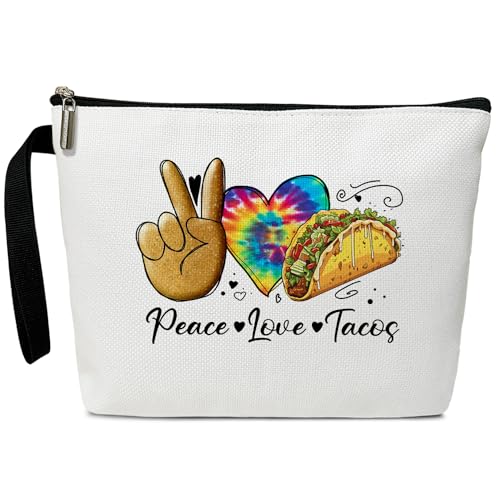 Funny Taco Day Night Makeup Bag for Women Accessories Organizer, Tacos Gifts Taco Party Gifts for Tacos Lover Wife Girlfriends, Travel Essentials Purse Toiletry Pouch Cosmetic Bag with Zipper -23