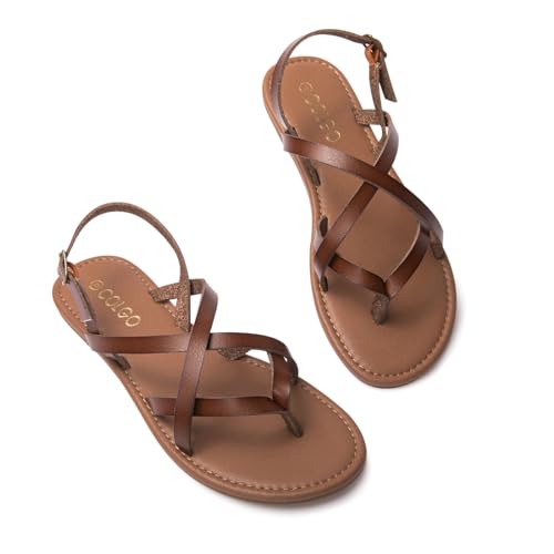 Image of Colgo Women's Summer Strappy Flat Sandals, Adjustable Casual Fisherman Sandal with Open Toe Slingback Gladiator Sandals