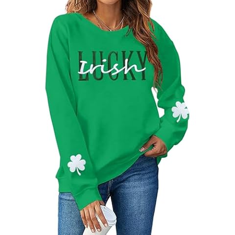 St Patricks Day Sweatshirt Women Shamrock Sweater Notre Dame Shirts Lucky Clover Top Irish Long Sleeve Pullover Cover
