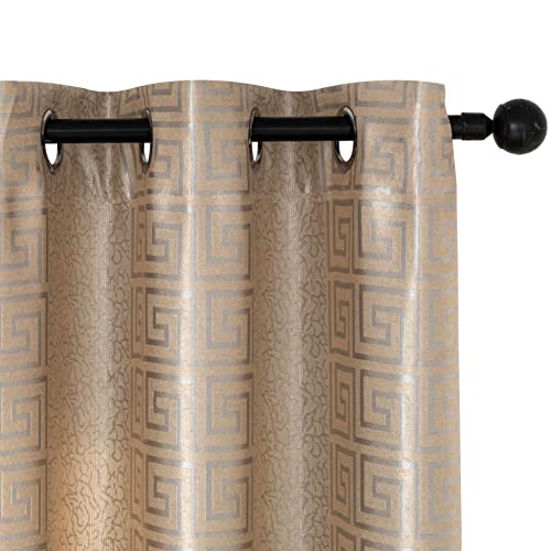 GIRASOLE HOME® 1 Paar Vorhänge, Jacquard, blickdicht, Motiv: Griechisch, weich, wärmeisolierend, für Wohnzimmer, Schlafzimmer und Innenbereich, 2 Paneele mit Ösen (Beige, Griechisch, 140 x 275 cm) Cover