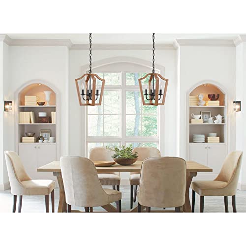 Mctrhg Rustic Farmhouse Foyer Chandelier, Lantern Pendant Light. Smoked Birch Wood Style With Black Finish For Dining Room, Kitchen Island #TOP3