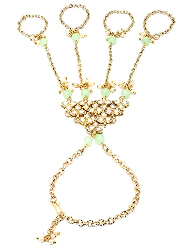 Image of Karatcart Gold Plated Baby Pink Pearl Chain Kundan Hathphool