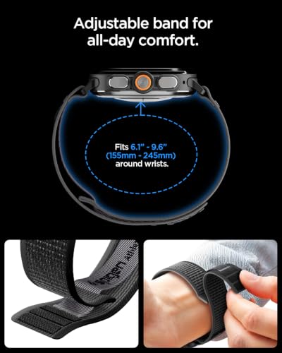 Image of Spigen Athlex Air Strap for Samsung Watch Ultra1 /2, Active Black Gray | Flexible, Breathable, Secure Fit, Lightweight, Adjustable Strap, Nylon