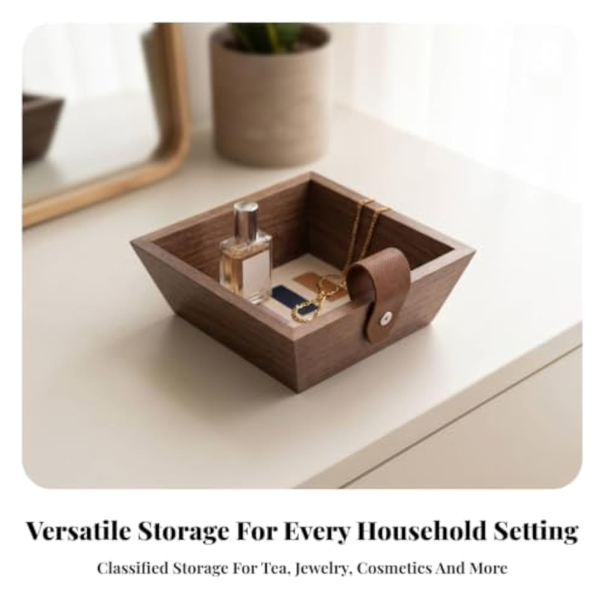 Leather-Like Handle Open-Top Storage Tray, Multicolor Design