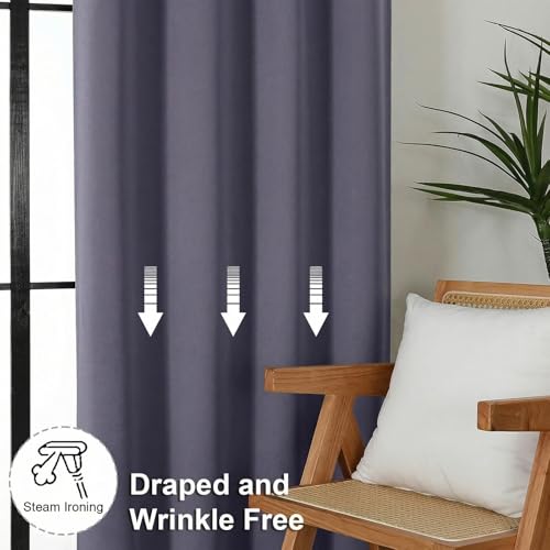 Image of Simplebrand Ava Greyish Purple Blackout Curtains for Bedroom 90 Inches Long 2 Panels Set, Solid Privacy Energy Saving Living Room Window Treatment Curtains Blackout Drapes, W50 x L90 Inch