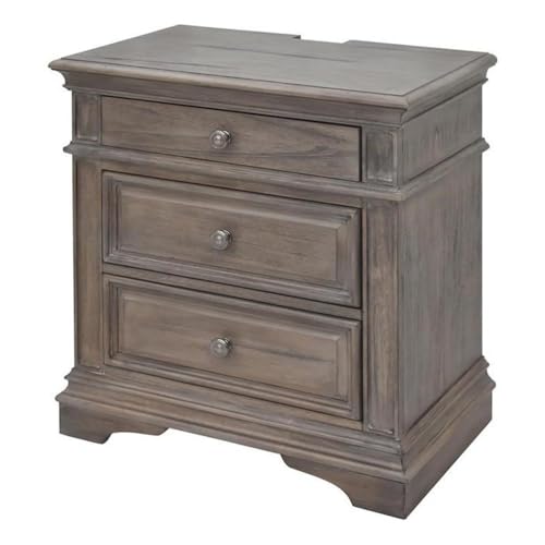 Pemberly Row Contemporary Driftwood Gray Wood 3-Drawer Nightstand