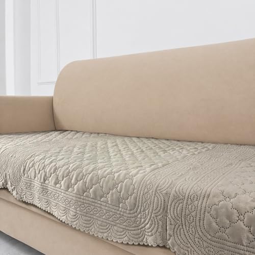 Image of Homerz Premium Petal Charm Sofa Cover | Embossed Floral Pattern | Soft Touch, Anti-Dust & Easy Wash Fabric Cloth, Washable and Durable (Beige, 3 Seater, Only Seat Cover)