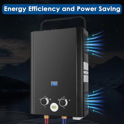 Image of Tankless Water Heater Propane, 1.58GPM 5L Portable Instant Hot Water Heater, Outdoor Use for RV, Camper Van, Camping Trailer, Cabin, Barn, Pool, Black