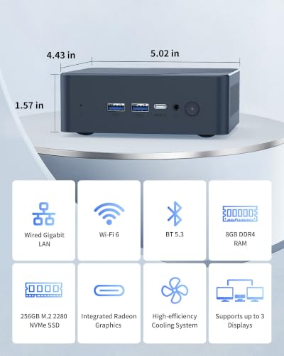 Image of Getorli Ryzen 5 3501U Mini PC, 8GB RAM 256GB SSD, WiFi 6 Bluetooth 5.3 | Mini Computers for Light Office, Online Learning, Streaming, Web Browsing and Daily Tasks with Expandable RAM and Storage