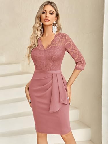 Image of Miusol Women's Retro V Neck Floral Lace Ruffle Style Cocktail Party Dress