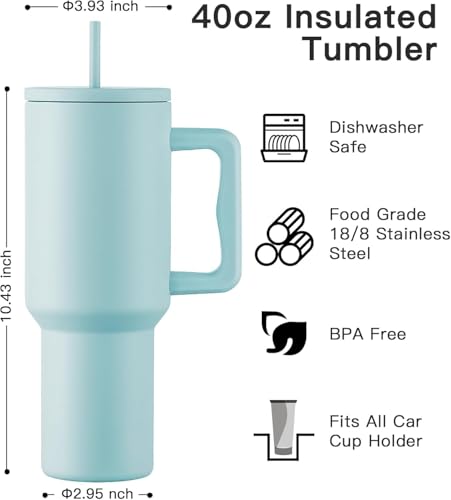 Image of Personalised with Your Name, 1200ml Tumbler with Straw-Handle-Stainless Steel Double Wall Insulated Cup | Leakproof Sipper Mug for Hot-Cold Drinks |Coffee - WaterTumbler (Retro Mint Custom)
