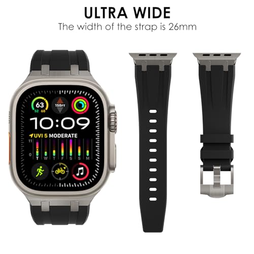 WINGLE for Apple Watch Ultra 2 Band 49mm 45mm 44mm 42mm for Men, Liquid Silicone Rubber Bands for iWatch Ultra/Ultra 2 Series 9 8 7 6 5 4 SE Luxury Design AP Rubber Strap with Stainless Steel Adapter